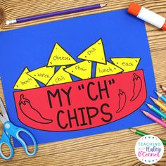 a paper cut out of a red bowl with the words my ch chips on it