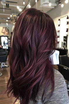 Brown To Cherry Red Balayage, Burgundy Brunette Balayage, Brunette Hair With Burgundy Lowlights, Hazel Eyes Brunette Hair, Wine Coloured Hair, Wine And Brown Hair, Reddish Highlights For Dark Hair, Brunette With Burgundy Balayage, Dark Hair Color For Pale Skin