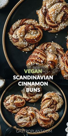 vegan scandinavian cinnamon buns on a black plate