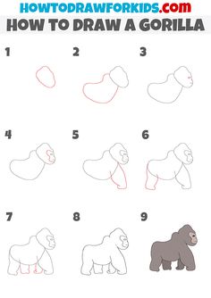 how to draw gorilla step by step for kids and beginners with easy drawing instructions