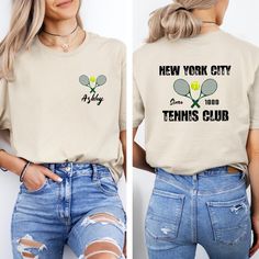 New York City Tennis Club T-shirt, Your Team Club, Funny Tennis Shirt, Custom Tennis Gift, Funny Tennis T-Shirt, Tennis Player Gift, Tennis Coach Gift, Lawn Tennis Coach Shirt, Tennis Lover, Tennis Shirt, Tennis Tee Shirt, Tennis T-Shirt, Tennis Club Shirts, Tennis Gift For Women HOW TO ORDER: 1. Please, Check and Review all Photos. 2. Select Your T-Shirt Style and Size (Crewneck T-shirts are Unisex, V-neck T-shirts are Women size) 3. Choose Your Quantity as much as you want. 4. Click "Add To Cart". For multiple items go back to the listing and repeat the steps. Unisex Crewneck T-Shirts are relaxed fitted. 100% preshrunk ring-spun cotton *Sport Grey: 90/10 cotton/polyester *Heather colors : 35/65 cotton/ polyester Womens Size V-necks are:  100% combed ring-spun cotton *Heather colors : 40/ Tennis Coach Gift, Coach Shirt, Coach Shirts, Tennis Shirt, Lawn Tennis, Tennis Coach, Tennis Tshirts, Tennis Club, Tennis Shirts