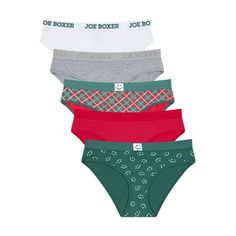 Give the gift of cuteness & comfort (or keep them for yourself!) This 5-pack Women's Holiday Bikini Panty set makes for the perfect stocking stuffer. Crafted with breathable cotton and added stretch that makes for perfect comfort. Designed with 3 solids, and 2 prints to make any outfit more festive! This bikini has branded Joe Boxer Logo comfort elastic. Added bonus to this already awesome set is the Zippered Joe Boxer MakeUp bag. Size: 2X.  Color: Multicolor.  Gender: unisex.  Age Group: adult. Boxer Makeup, Holiday Bikinis, 6 Pack Women, Boxers Women, Joe Boxer, Perfect Stocking Stuffers, Womens Bras, Women Lace, Stocking Stuffer