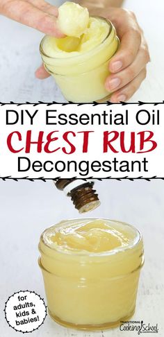 As cough and sore throat season approaches, stock your medicine cabinet with the RIGHT natural remedy for the job: this DIY essential oil chest rub! It's an herbal salve or balm that clears up coughs, nasal mucus, and sinus gunk in a flash with healing ingredients. Plus, I've made it easy to mix and match the essential oils so your homemade decongestant can be safe for kids or babies, too. #salve #herbal #homemade #essentialoils #recipes #DIY #chestrub Essential Oil Chest Rub, Chest Rub, Diy Essentials, Rub Recipes, Cold Home Remedies, Cough Remedies