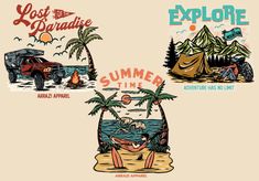 three different types of travel stickers with the words,'lost and explore '