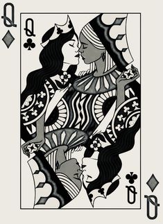 a playing card with two women holding each other