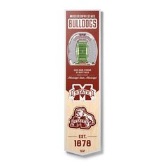 the mississippi state bulldogs wooden wall hanging sign with football field and stadium name on it