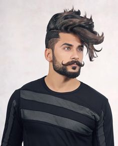 Hairstyle With Beard, Handlebar Mustache Style, Handlebar Mustache, Hipster Hairstyles, Mustache Styles, Long Hairstyle, Lilac Hair