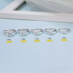 five different types of engagement rings on display