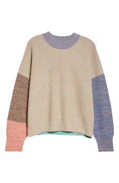 This crewneck sweater knit from repurposed yarns showcases a one-of-a-kind colorblocked pattern spun from Waste Yarn Project's unique color wheel. Crewneck Long sleeves Dropped shoulders Ribbed cuffs and hem Due to the handmade nature and the use of different combinations of leftover yarns, each truly one-and-only piece comes in different color variations May contain wool, mohair, alpaca, silk, viscose, nylon, linen, cashmere, cotton, elastane, Lurex® metallic fibers, polyester or acrylic Dry cl Unique Color Wheel, Unique Knitwear, Yarn Project, Designer Knitwear, Yarn Projects, Knitwear Design, Color Wheel, Sweater Knit, Crewneck Sweater