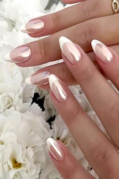 Bridal Nails Ideas, French Nails 2024, Crome Pink Nail, Nails Wedding Bride, Nails Bride, Quartz Nails, Bridesmaids Nails, Nails For Bride