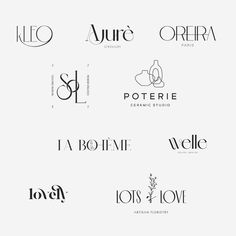 six different logos designed to look like the same font and shape as they appear on paper