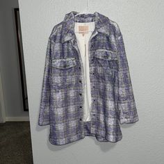 Brand New. With Tags. Never Worn. Large Large. Super Soft. Purple Long Sleeve Outerwear With Pockets, Chic Purple Fall Outerwear, Chic Purple Outerwear With Pockets, Casual Purple Outerwear For Work, Purple Button-up Outerwear With Pockets, Lavender Outerwear With Pockets For Spring, Purple Spring Outerwear With Pockets, Spring Purple Outerwear With Pockets, Purple Button-up Outerwear For Work