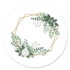 a white plate with greenery and gold geometric frame on the top, in front of a