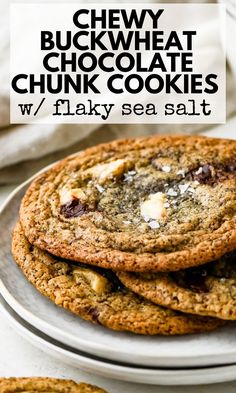 chewy buckwheat chocolate chunk cookies with flaky sea salt on top