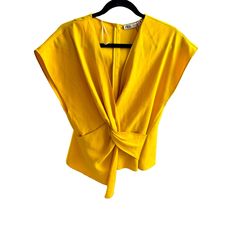 Nice Zara Women's Top M Yellow 100% Polyester Short Sleeve V-Neck Basic. It’s Fancy. New Chic Short Sleeve V-neck Top For Spring, Yellow V-neck Top For Party, Chic V-neck Top For Spring Party, Elegant Yellow V-neck Top, Chic V-neck Top For Day Out, Spring Party Tops With Surplice Neckline, Elegant Yellow V-neck Blouse, Elegant Surplice Neckline Tops For Summer, Zara Fitted V-neck Tops