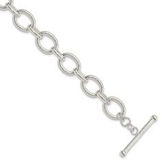 Sterling silver polished and textured fancy link chain bracelet with toggle clasp. Measures approximately 7 1/2"L x 1/2"W. Silver Link Chain, Silver Link Bracelet, Bow Jewelry, Fine Jewelry Gift, Jewelry Companies, Toggle Clasp, Polish Jewelry, Selling Jewelry, Link Necklace