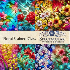 floral stained glass patterns and designs for wallpapers, paper goods or backdrops