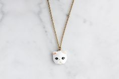 Jumpee Cat Necklace, White Persian cat White Cat Design Jewelry Gift, White Enamel Hand Painted Necklace, Hand Painted White Enamel Necklace, White Hand Painted Enamel Necklace, White Cat Design Necklace For Gift, Hand Painted White Pendant Jewelry, Elegant White Hand Painted Necklaces, Elegant White Jewelry With Cat Design, Elegant White Cat Design Jewelry