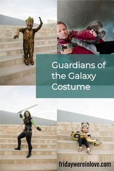 some people are dressed up as groots and the text reads, guardians of the galaxy costume