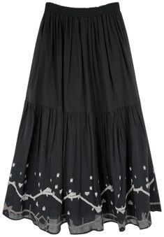 Bohemian Cotton Dress With Relaxed Skirt, Flowy Cotton Festival Dresses, Festival Cotton Dress With Flowy Skirt, Cotton Flowy Festival Dress, Cotton Festival Dress With Flowy Skirt, Elegant Cotton Skirt With Embroidery, Elegant Cotton Embroidered Skirt, Elegant Embroidered Cotton Skirt, Black Cotton Long Dress