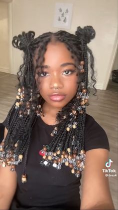 50 Stunning Braids for Black Women: Gallery & Video Showcase | 50 of the Best Braids for Black Women (Gallery & Video) | Aesthetic Braided Hairstyles For Women Simple Braids With Beads, Goddess Braids With Beads And Curls, Fairy Braids Black Women, Beads On Braids Black Women, Boho Braids Beads, Braided Hairstyles With Charms, Braids On Natural Hair No Extensions, Goddess Braids Beads, Shells In Hair Braids