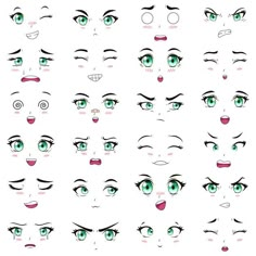 an image of many different eyes with green and white contacts on them, all showing different expressions