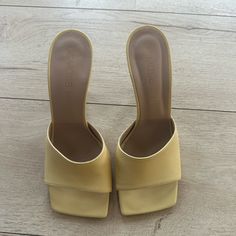 Bought In Paris (Brand Is Osmose Paris). Super Cute Butter Yellow Leather- Real Leather, Vera Pelle Made In Italy. 4in Heeled Mule Sandals With A Square Toe- They Look Like Barbie Shoes! Great Condition, Never Worn Outside. Size 39, I’m A True Size 8 And They Fit Me Perfectly. Yellow Sandals With Sculpted Heel For Summer, Yellow Summer Heels With Sculpted Heel, Yellow Heels With Sculpted Heel For Summer, Modern Yellow Open Toe Heels, Yellow Open Toe Heels With Sculpted Heel, Summer Mules With 4-inch Square Toe Heel, Summer Mules With 4-inch Heel And Square Toe, Summer Square Toe Mules With 4-inch Heel, Chic Yellow Square Toe Sandals