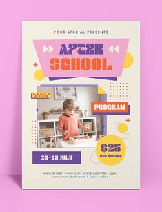 After School Program Flyer Template AI, EPS, PSD Event Program Design, School Event Poster, School Campaign Posters, Montessori Projects, School Event Flyer, School Ads, Back To School Flyer, After School Care