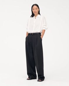 Convertible Pleated Wrap Shirt – Another Tomorrow Silk Set, Wrap Shirt, Wide Leg Pant, Wrap Blouse, Sheer Top, Covered Buttons, Wide Leg Pants, Convertible, Wide Leg