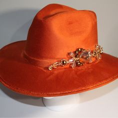 Add A Pop Of Color To Your Outfit With This Elegant Orange Hat. Featuring Stunning Crystal Embellishments, It's Perfect For Any Occasion. Orange Hat, Orange Hats, Crystal Embellishment, Elegant Accessories, Hats For Women, Accessories Hats, Color Pop, Embellishments, Women Accessories