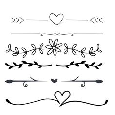 hand drawn floral design elements with hearts and arrows