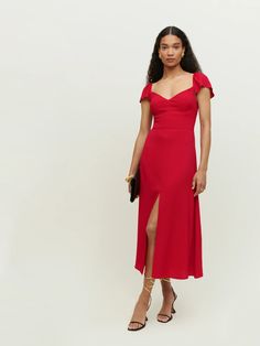 Baxley Dress - Short Sleeve Midi | Reformation Paris Outfit Ideas, Flowy Midi Dress, Cherry Dress, Reformation Dress, Paris Outfits, Split Dress, Reformation Dresses, Midi Length Dress, Nordstrom Dresses