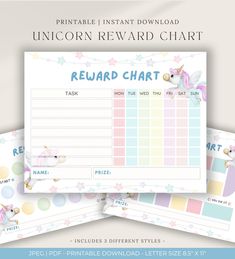 unicorn reward chart with pastel colors and stars