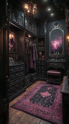 Dark and Enchanting Walk-in Closet Ideas for a Gothic Look Vampire Home Decor, Fae Court, Queen Decor, Gothic Home Decor Ideas, Mom Room, Future Decor, Slang Phrases, Black Palette, Gothic Interior