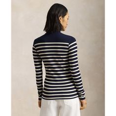 Featuring an allover ribbed texture this slim-fitting turtleneck features horizontal stripes and is embroidered with an anchor and our signature monogram logo at the hem. Classic Winter Tops With Contrast Stripes, Classic Striped Tops With Ribbed Cuffs, Classic Fitted Tops With Signature Stripes, Striped Fitted Top With Ribbed Cuffs, Fitted Striped Tops With Ribbed Cuffs, Fitted Striped Top With Ribbed Cuffs, Navy Fitted Top With Contrast Stripes, Fitted Striped Tops With Ribbed Collar, Classic Striped Tops For Layering