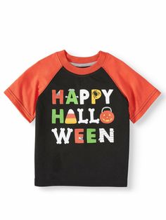 Halloween Toddler Boy Short Sleeve Raglan Graphic T-Shirt Size 4T  Imagine going to the store with your toddler as he wears the ?Happy Halloween? design.  Your bundle of joy will get all the attention, and most likely lots of cooing from fellow patrons.  These adorable Halloween tees are the perfect way to jumpstart the holiday season.  Made from soft durable fabric, your child will remain comfortable while wearing this shirt.  The raglan seams add a nice stylish touch, but of course, not as sty Halloween Toddler Boy, Toddler Halloween Shirts, Halloween Graphic Tees, Toddler Halloween, Halloween Boys, Cool Graphic Tees, Halloween Tees, Baby & Toddler Clothing, Halloween Dress