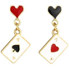 PRICES MAY VARY. Asymmetric design,one earring is a red heart,and the other earring is a poker.it can be worn alone or together,showing different styles. The unique design makes this earring stand out,and you will receive a lot of praise.the exquisite earrings are the perfect gift for friends or yourself. These earrings are designed with the shape of the clock,which is very unique and eye-catching.the earrings are made of alloy and are lead-free and nickel-free,safe to wear.lightweight and comfo Queen Of Heart, Hearts Playing Cards, Heart Costume, Queen Of Hearts Costume, Ace Of Hearts, Earring Stand, Heart Women, Heart Shaped Earrings, Earrings Red