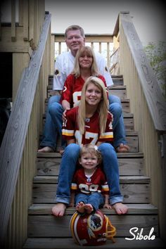 a family sitting on the steps together