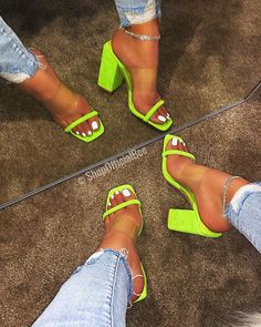 Shop Official Bee: The Latest Shoe Trends – shopofficialbee Lime Green Shoes, Single Strap Heels, Rubber Slippers, Heel Accessories, Green Shoes, Shoe Obsession, Lace Up Heels, Shoe Game