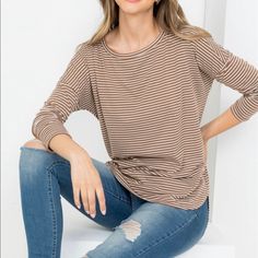 Nwt, Striped Cream/Brown Top. Small, Medium, Large Available. Made In America. Taupe Tops For Day Out In Fall, Taupe Tops For Fall Day Out, Taupe Tops For A Fall Day Out, Everyday Taupe Top For Fall, Casual Taupe Tops For Fall, Casual Taupe Tops For Day Out, Neutral Fall Tops For Day Out, Casual Taupe Tops For Spring, Striped Tops Women