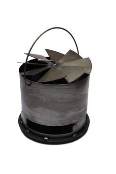 a metal bucket with some sort of object in it