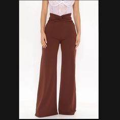 Chocolate Brown, Fashion Nova Wide Leg, Stretchy Pants. Medium. Never Worn. Only Tried On Non-stretch Wide Leg Bottoms For Going Out, Trendy High Waist Wide Leg Pants For Date Night, Solid High Waist Bottoms For Going Out, Brown High Waist Bottoms For Day Out, Chic Brown Bottoms For Going Out, High Waist Brown Bottoms For Day Out, Brown Fitted Bottoms For Going Out, Fitted Brown Bottoms For Going Out, Solid High Waist Wide Leg Pants For Date Night