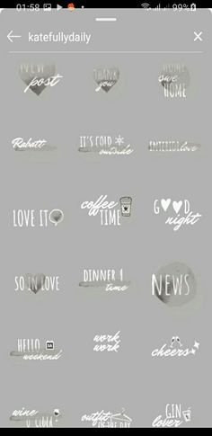 some type of stickers that are on the back of a cell phone with words and hearts