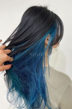 Secret Two-Toned Blue Hair Color Idea Highlights Asian Hair, Undercolor Hair, Blue Hair Color Ideas, Underdye Hair, Hair Dyed Underneath, Aesthetic Surgeon