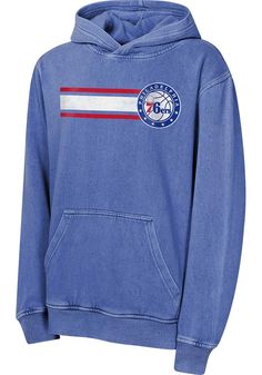 Those cold nights at the game won't keep your little Philadelphia fan from cheering on the team in Philadelphia 76ers Long Sleeve Hoodie! Give them this Philadelphia 76ers Youth Blue Cross Fade Hooded Sweatshirt to keep warm in the stands. This 76ers Long Sleeve Hoodie features a garment washed distressed screen print team graphic. Cotton poly fleece, 2x2 Rib Knit hem and cuff, Distressed softhand screen print, Ombre garment washed hoodie, Screen print graphic center chest and back, Perfect for any young sports fan!, Import, Domestic Cotton Throwback Sweatshirt For Fan Gear, Cotton Throwback Fan Gear Sweatshirt, Throwback Team-colored Hoodie For Game Day, Blue Fleece Fan Merchandise Sweatshirt, Throwback Cotton Hoodie For Game Day, Team-colored Throwback Sweatshirt For Fan Gear, Throwback Team-colored Sweatshirt For Fan Gear, Throwback Blue Cotton Hoodie, Blue Cotton Throwback Hoodie