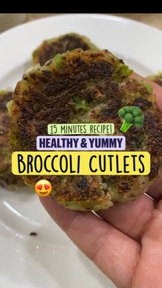 there is a small piece of broccoli cutlets in the palm of someone's hand