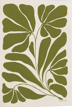 a green and white print with leaves on the bottom, in an abstract manner that looks like it has been cut from paper