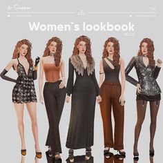 Sims 4 Lookbooks Cc Maxis Match, Sims Skins, Sims Lookbook, Sims Outfits, Fashion Design Collection, Gaming Clothes, Sims Mods