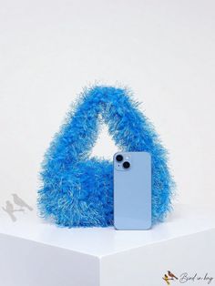 Bird in Bag - Blue Solid Fluffy Satchel Bag Blue Rectangular Bags For Winter, Blue Rectangular Winter Bags, Trendy Fluffy Shoulder Bag, Casual Blue Shoulder Bag For Winter, Trendy Blue Bags For Winter, Trendy Blue Shoulder Bag For Winter, Trendy Blue Winter Bags, Trendy Fluffy Shoulder Bag For Daily Use, Blue Bucket Bag For Mobile Phone