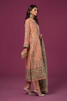 Peach Shade Embroidered Luxury Formal Maria B Pakistani Salwar Suit depicts floras in bloom to create a mesmerizing composition of elegance and sophistication. Delivery: 7 Business Days Wedding Palazzo Set With Floral Embroidery In Raw Silk, Formal Chanderi Traditional Wear With Floral Embroidery, Elegant Palazzo Set With Floral Embroidery For Reception, Elegant Floral Embroidered Palazzo Set For Reception, Elegant Floral Embroidery Palazzo Set For Reception, Elegant Floral Embroidered Straight Kurta Fabric, Formal Traditional Wear With Floral Embroidery For Festive Occasions, Festive Unstitched Suit With Floral Embroidery For Reception, Elegant Pink Jamawar Unstitched Suit